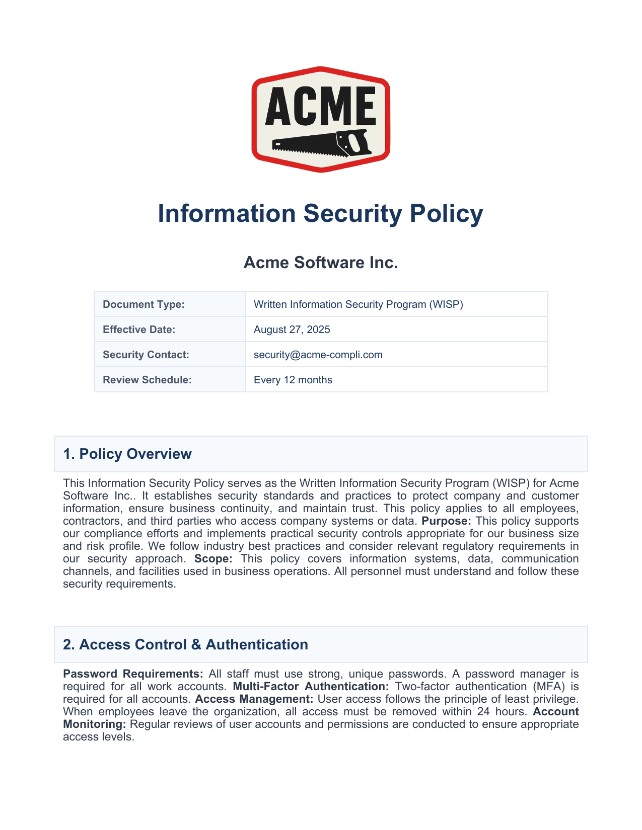 Sample Policy Page 1